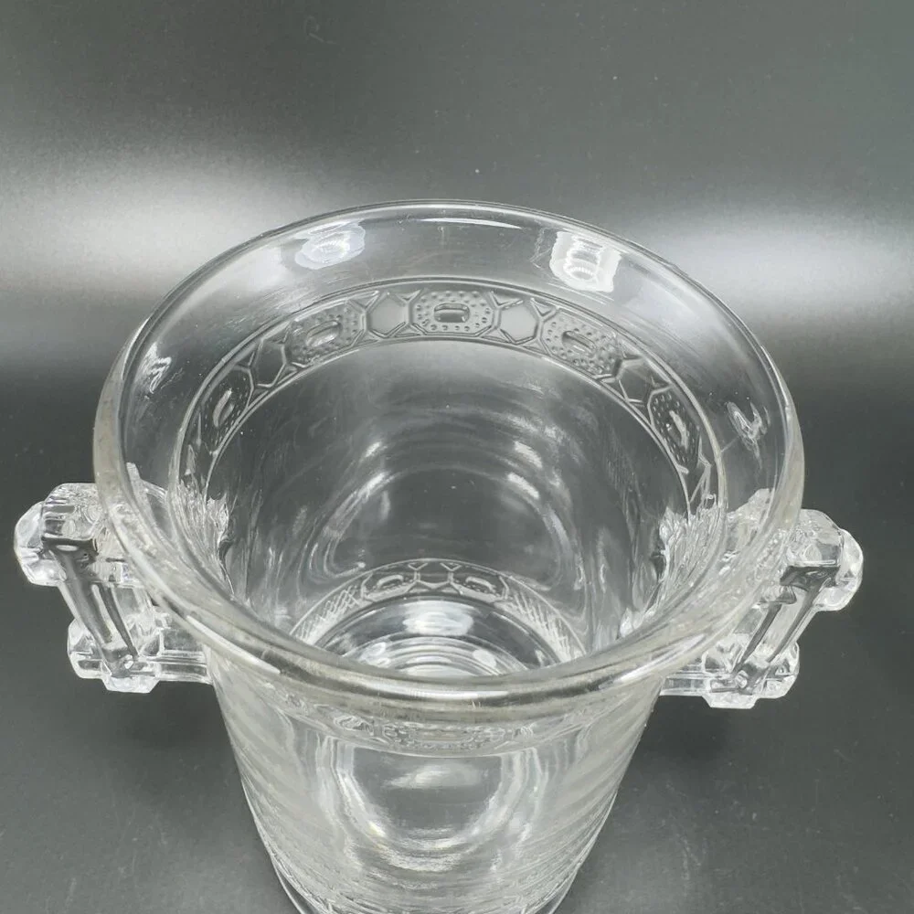 EAPG DOYLE AND CO TWO BAND Clear‎ Vase Utensil Holder Manganese 365nm Green Glow